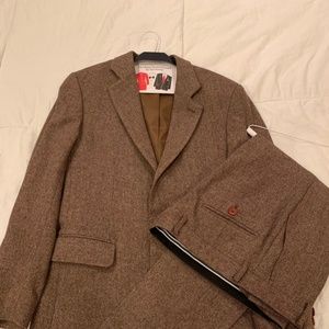 Custom Brown Tweed 2-Piece Suit 36S Short Slim Fit